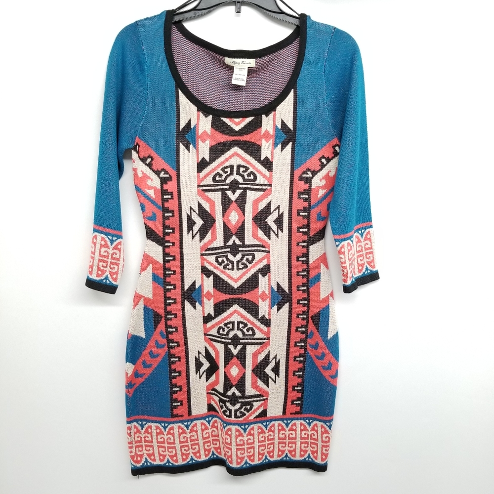 Flying Tomato Aztec Print Boho Style Sweater Dress
